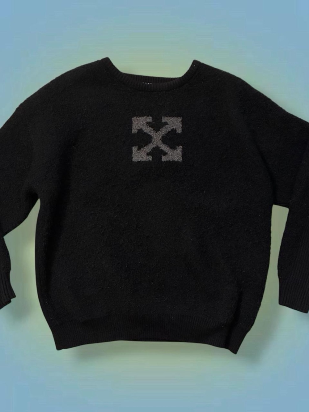 Off-White Black Crewneck Sweater with Gray Logo